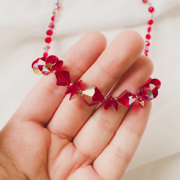 Vintage Ruby Red Aurora Borealis Crystal Glass Sparkle Choker Collar Necklace - Picture 10 of 12
